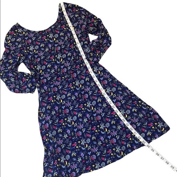 GAP Blue Floral Print Scoop Neck Long Sleeve Lightweight Flowy Mini Dress 2 - Picture 5 of 9